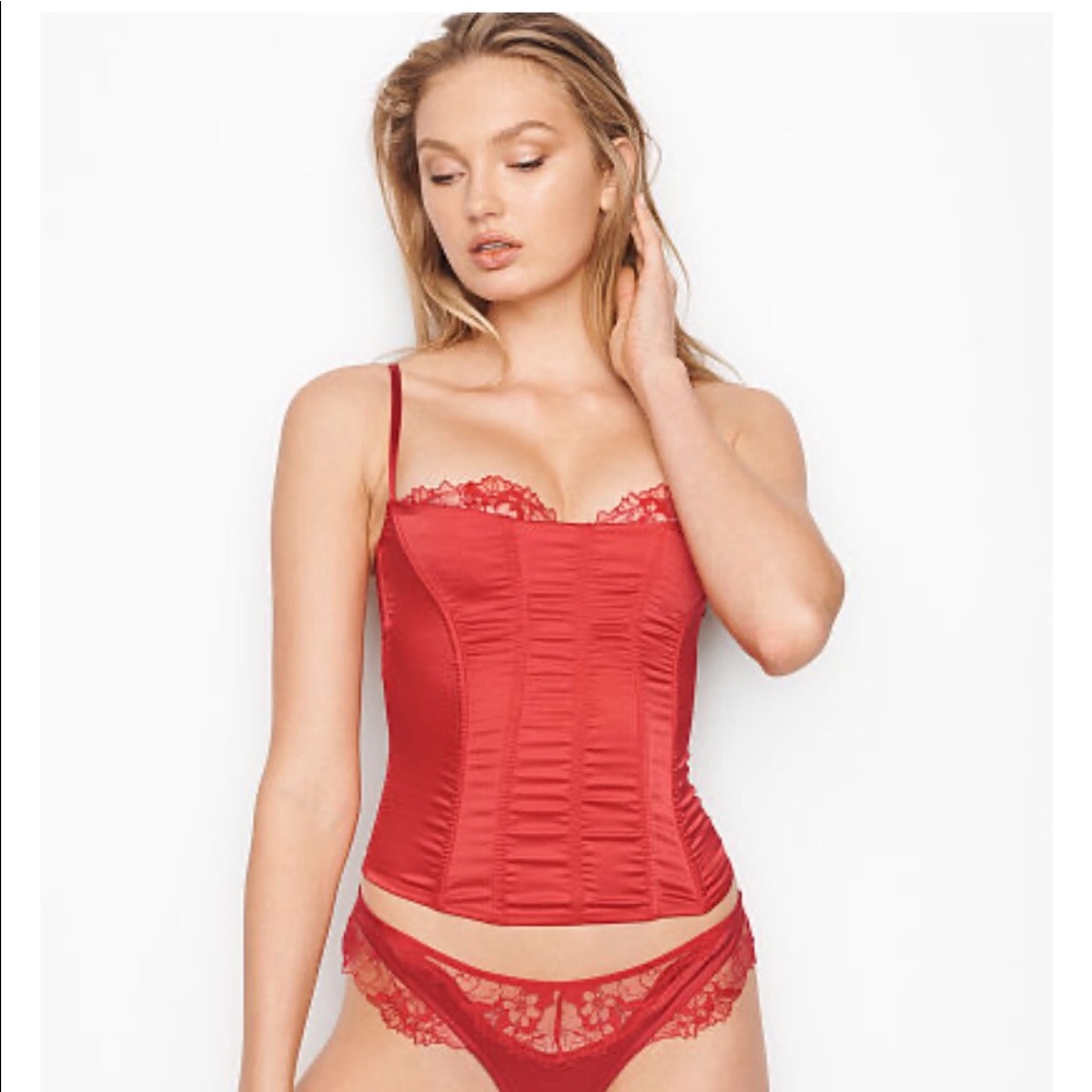 Victoria secret red silk corset w/ built in bra